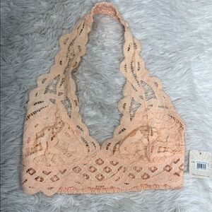 Free People Peach Lace Halter Bralette